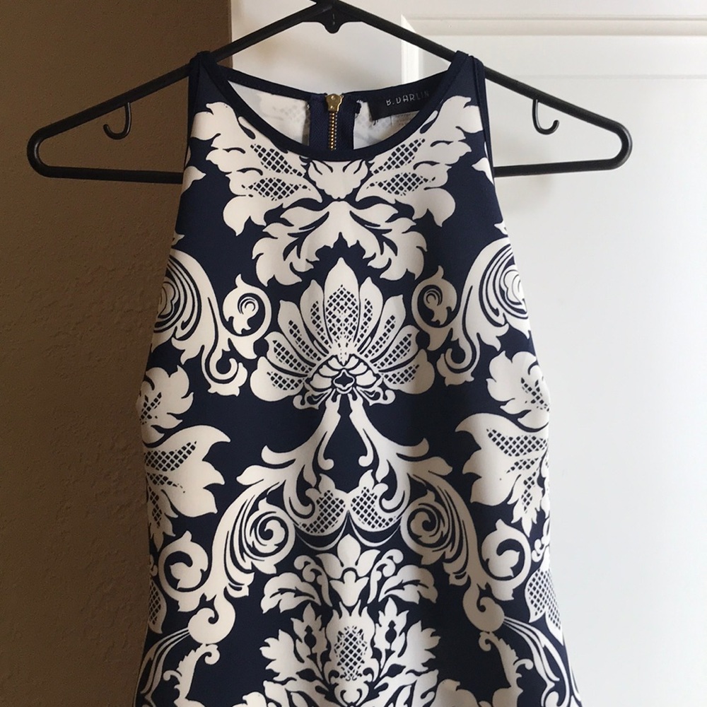 Blue and white patterned dress